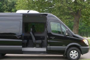 Open Door View of Black Mercedes Executive Sprinter