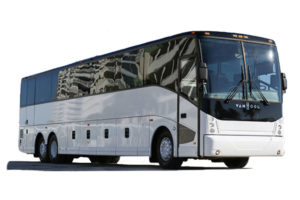 Exterior View of White 56 Passenger Motor Coach