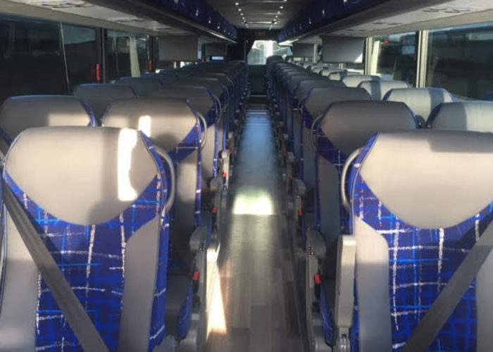 Aisle view of Interior Seating of 56 Passenger Motor Coach