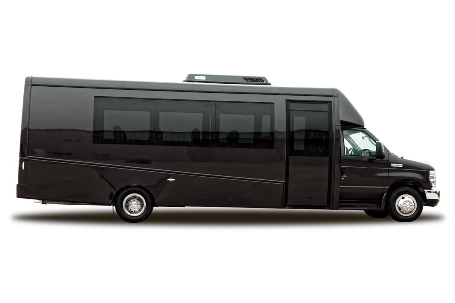 Exterior View of Black 22 Passenger Bus – Urbana Transportation