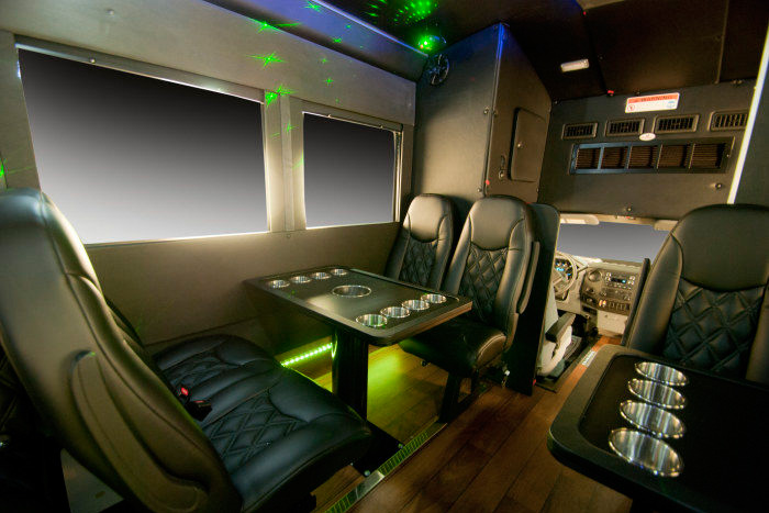 Front Table Seating in Ford Starcraft 30 Passenger Party Bus